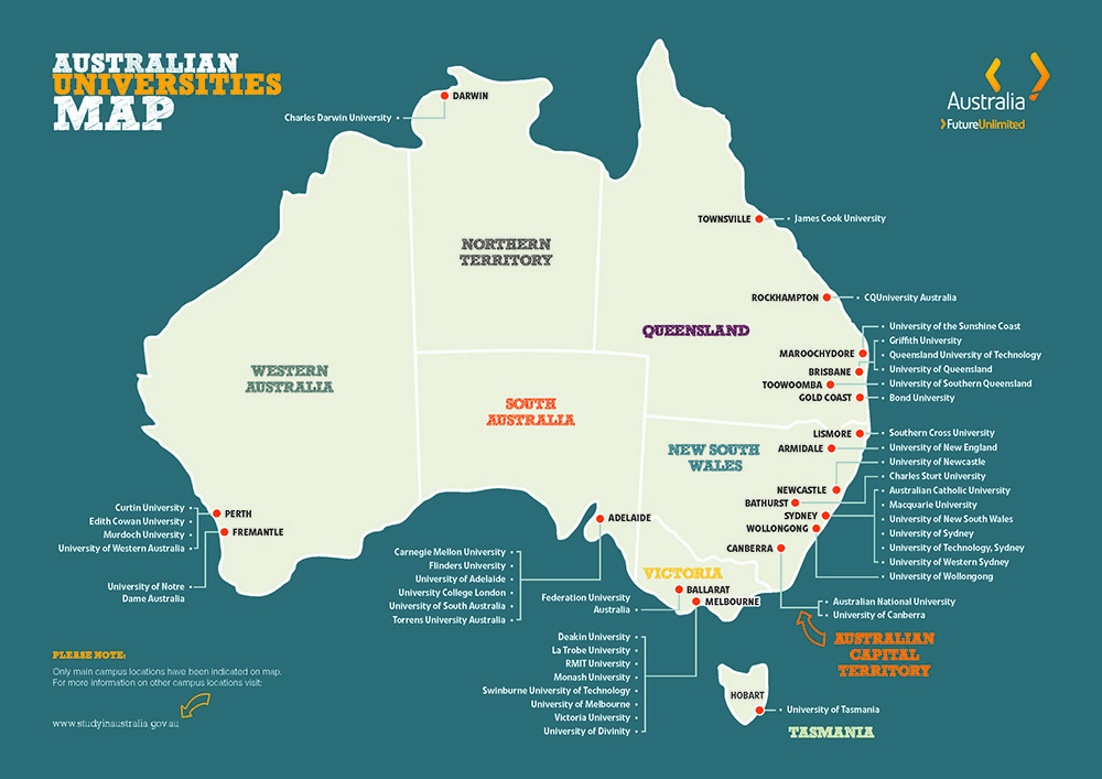 Map of Australian universities