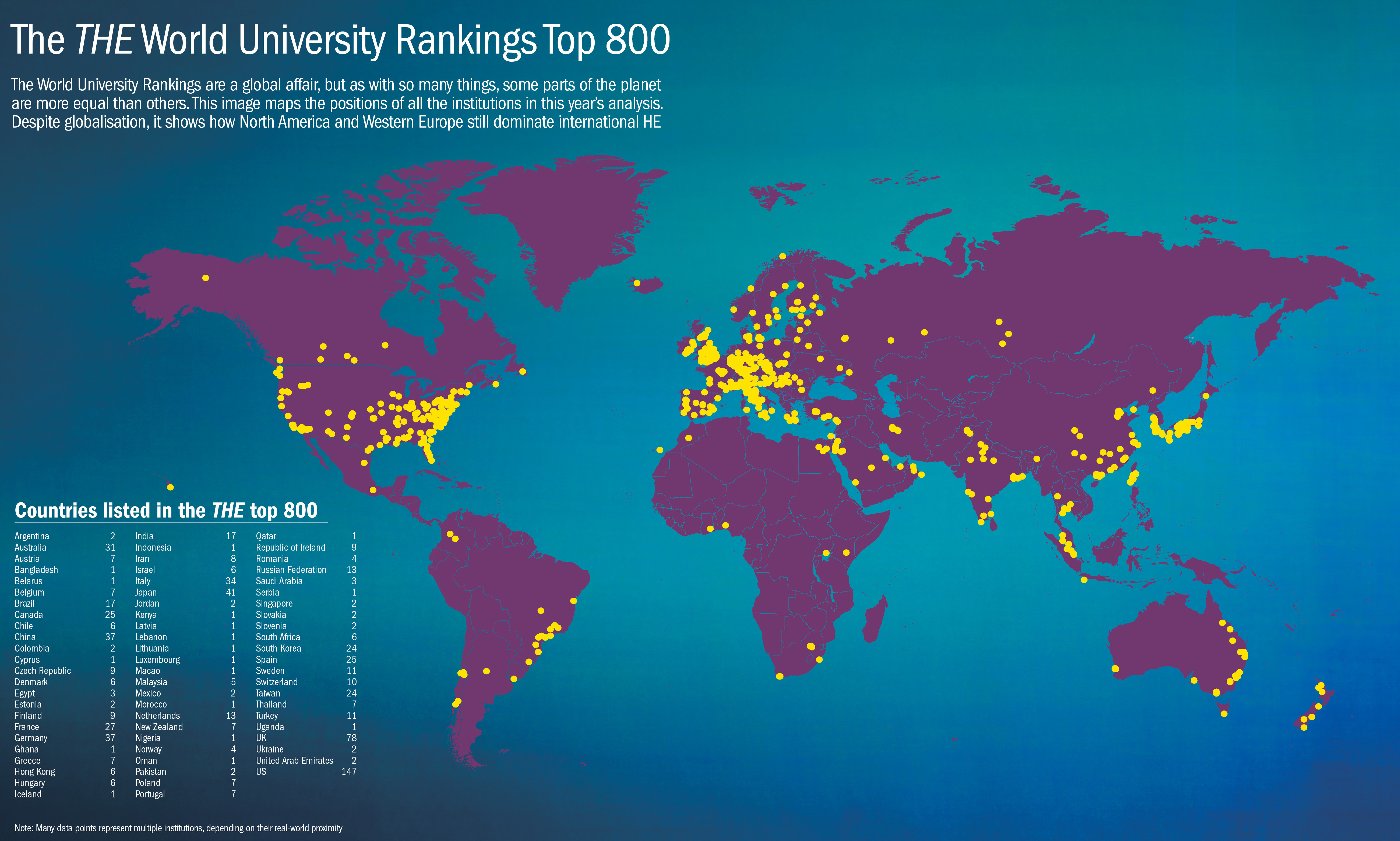 Map of universities in rankings