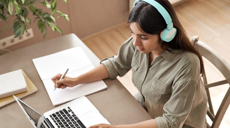 Woman studying online