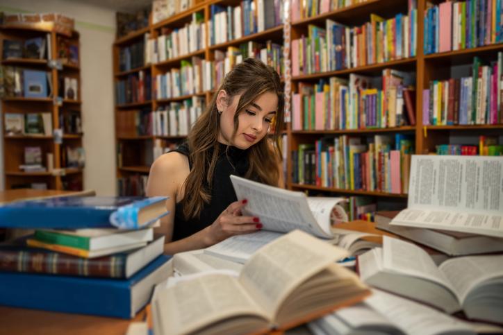 girl studying in library