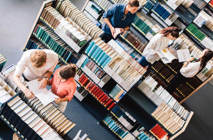 students in library