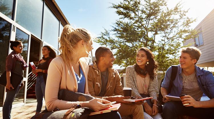 Students gather together on campus