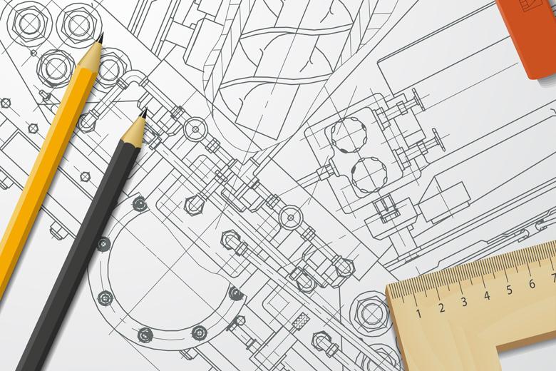 Engineering illustration on drawing board