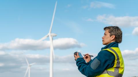 Engineer assesses wind turbine